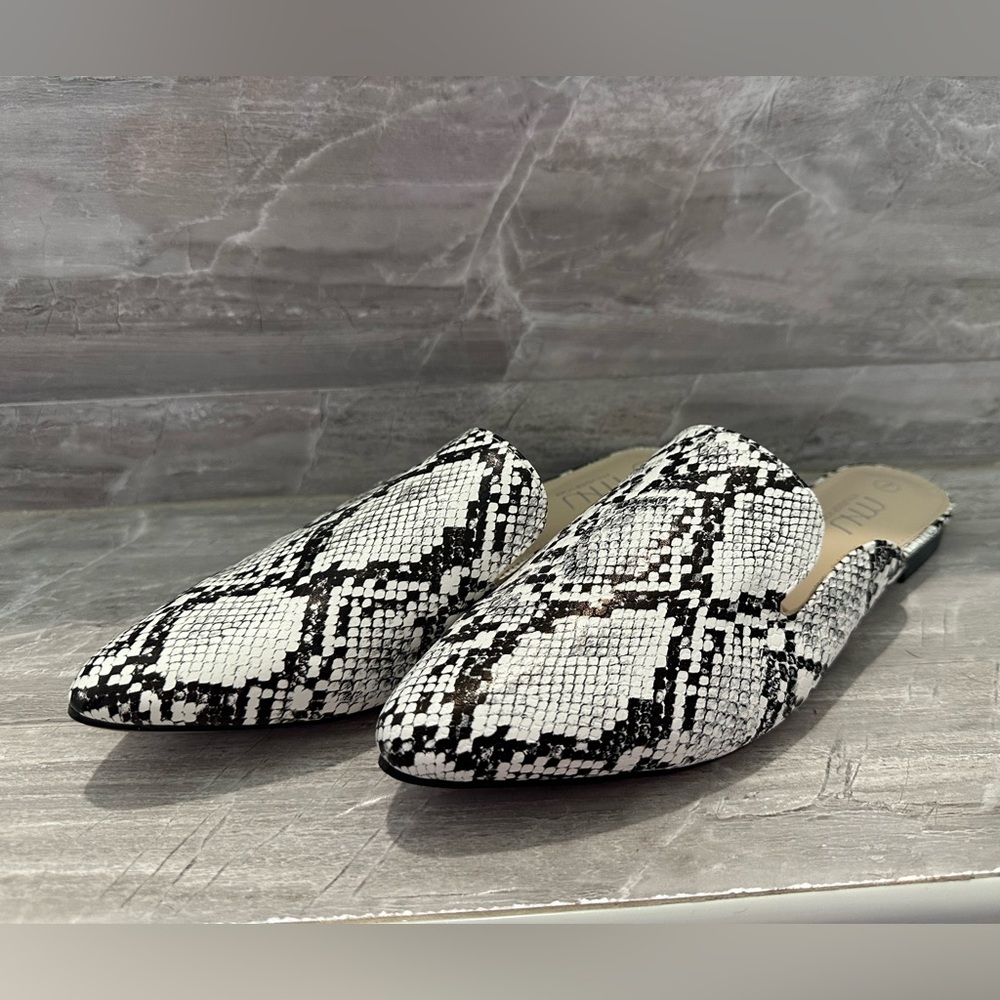 Mules-Black and White Snake Print-New-Never Been Worn-Size 7